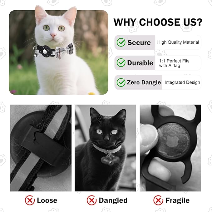 Airtag Cat Collar with Bells and Bowtie -Safety Elastic Band Kitten Collar - Image 6