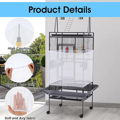 2PCS Bird Cage Seed Catcher, Nylon Adjustable Elastic Bird Cage Net Cover Skirt - Image 3