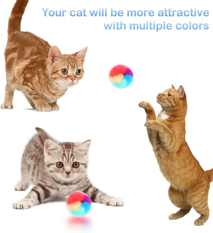KALIONE 30 Pcs Soft Plush Cat Ball 1.2-inch Rainbow Cat Toy Balls Fuzzy Kitty - Image 3