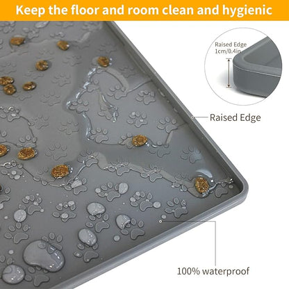 Ptlom Grey Pet Placemat for Dog and Cat, Waterproof Non-Slip Silicone Feeding - Image 6