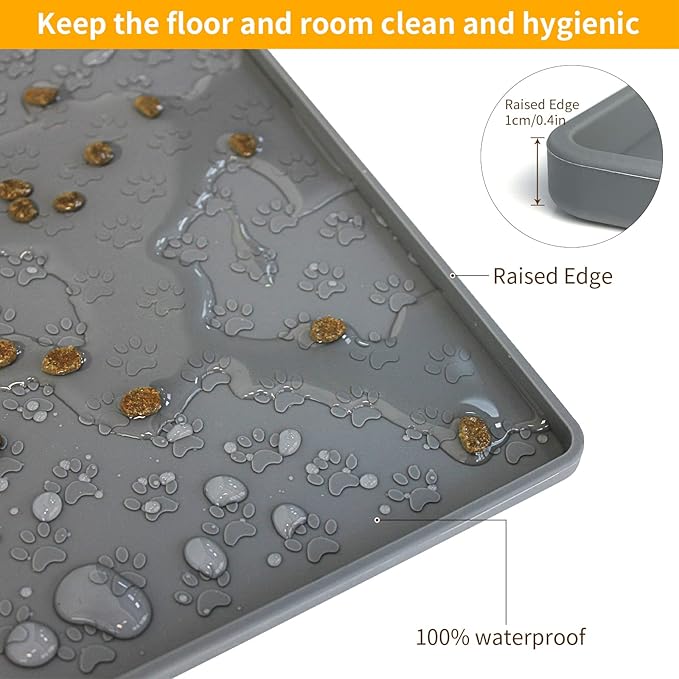 Ptlom Grey Pet Placemat for Dog and Cat, Waterproof Anti-Slip Pet Feeding Bowl - Image 6