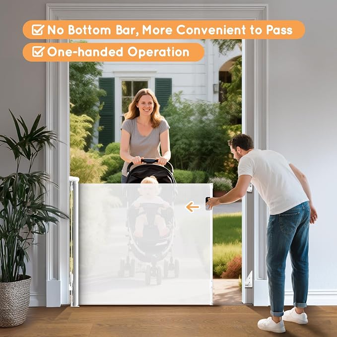 Retractable Baby Gate for Stairs, Automatic Tension, One-Hand Operation - Image 7