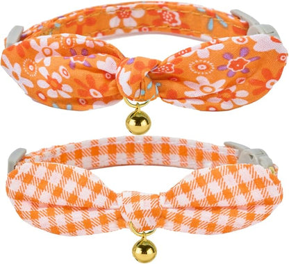 Bowtie Cat Collar with Bell 2 Pack Cotton Breakaway Kitten Collars with by YUDOTE