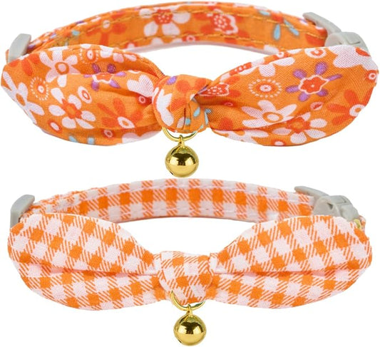 Bowtie Cat Collar with Bell 2 Pack Cotton Breakaway Kitten Collars with by YUDOTE