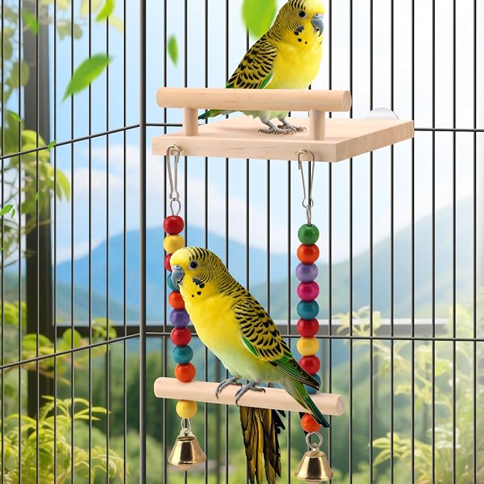 Natural Wood Bird Perch Swing - Image 3