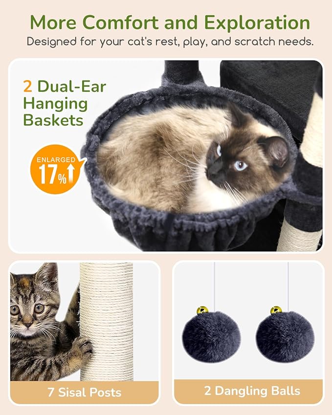 Globlazer Heavy Duty Cat Tree, 74in Sturdy Cat Tower - Image 4