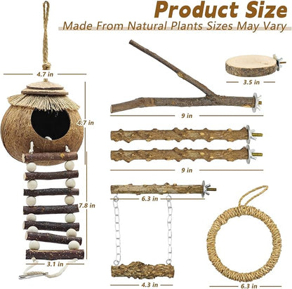7PCS Bird Perches, Coconut Nest Hut - Image 2