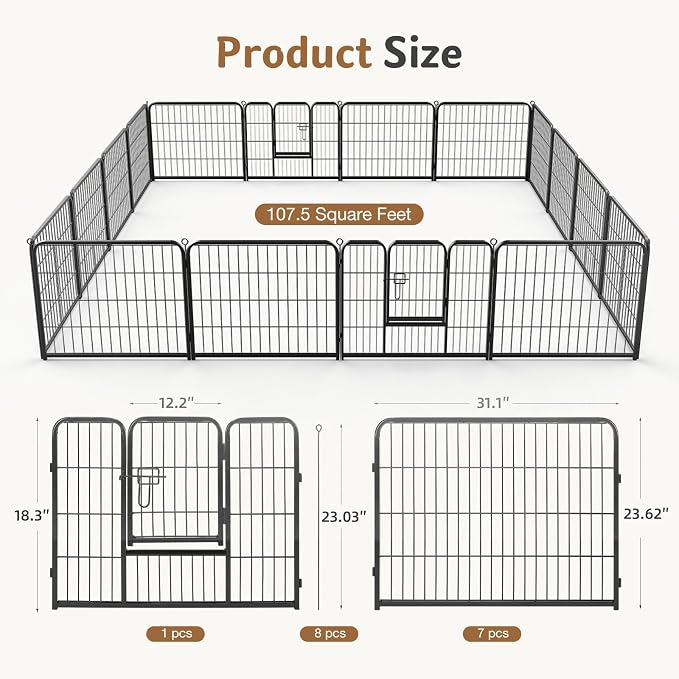 DUMOS Dog Playpen Indoor, Metal 24 Inch 16 Panels Foldable Pet Fence - Image 2