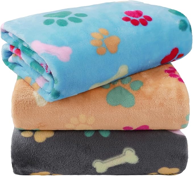 LINENLUX 1 Pack 3 Blankets Super Soft Fluffy Premium Fleece Dog Blankets by LINENLUX