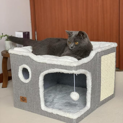 Cat Bed for Indoor Cats, Covered Cat Cave House & Furniture by Heerduos