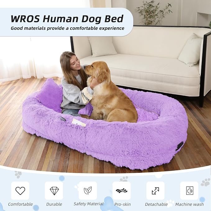Human Dog Bed, Washable Faux Fur Pet Bed - Image 2
