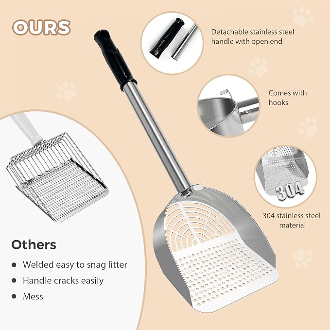 Cat Litter Scoop Deep Shovel, Detachable Long Handle Litter Scooper, Metal Cat - Image 4