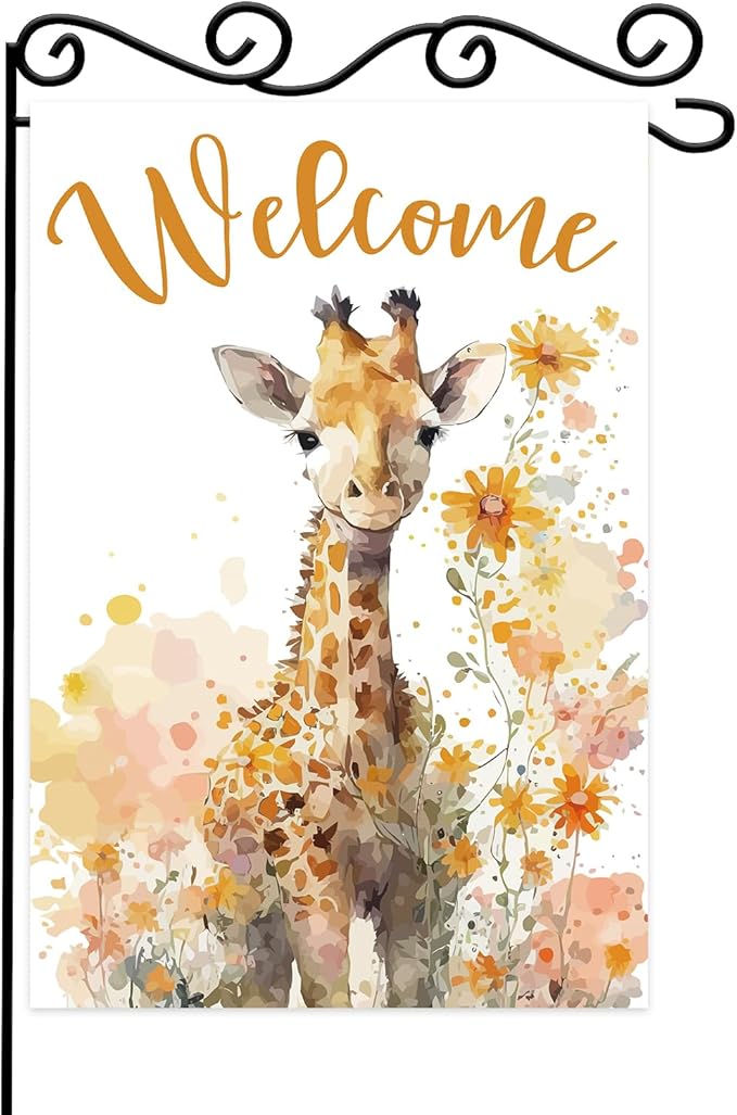 Giraffe Welcome Garden Flag, Welcome Spring Cute Giraffe Garden Flag, Pet Wild by WPCTYQ