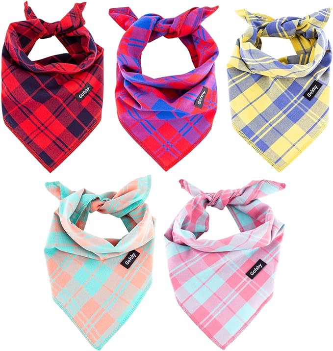 Small Dog Bandanas -5PCS Birthday Gift Puppy Bandana Vibrant Color Plaid by Gofshy