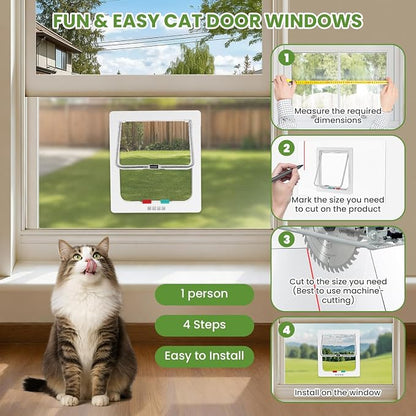 Cat Door for Window, 4 Locking Modes for Safety Cat Window Door, Fits 14"-24" - Image 7