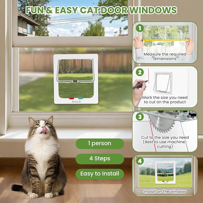 Cat Door for Window, 4 Locking Modes for Safety Cat Window Door, Fits 14"-28" - Image 7
