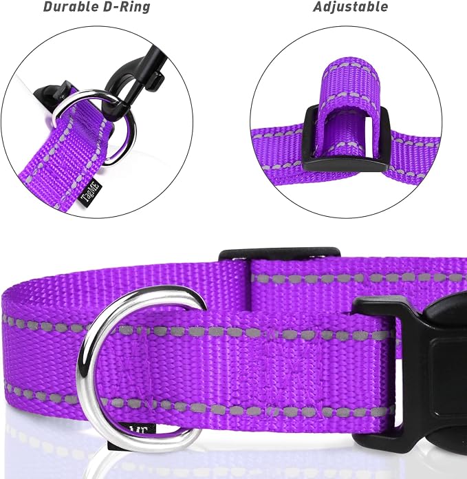 TagME Reflective Nylon Dog Collars, Adjustable Classic Pet Collar - Image 3