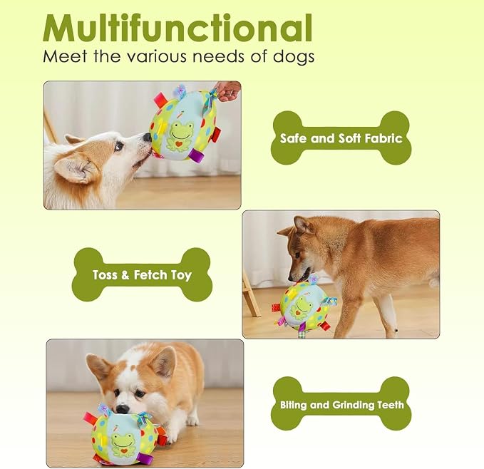Dog Squeaky Plush Toy with Straps, 6-Inch Soft Stuffed Ball with Cotton - Image 3
