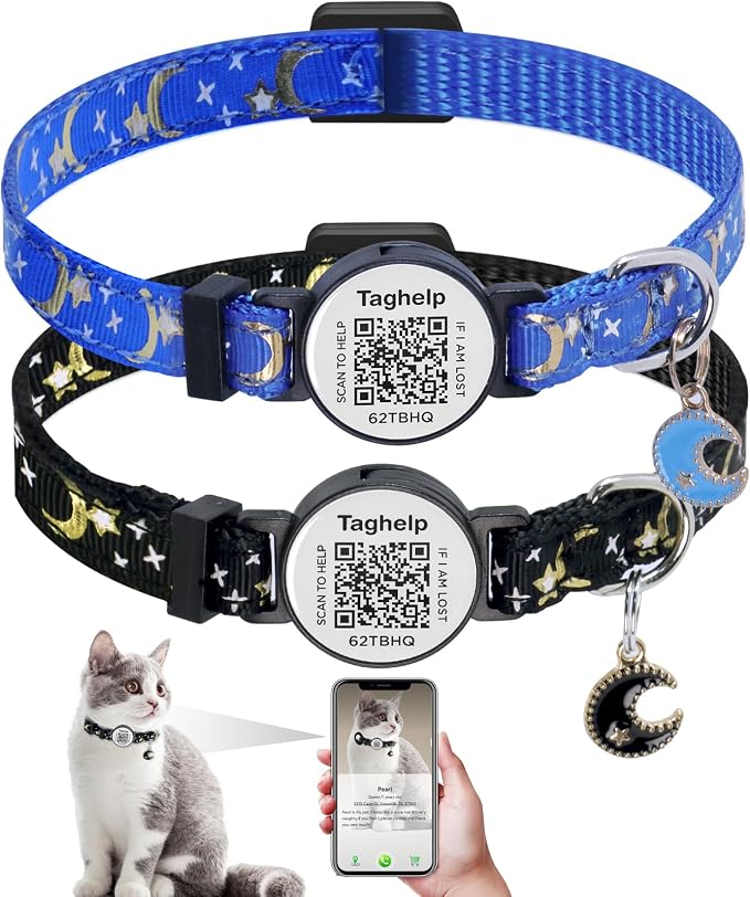 2 Pack Stars and Moon, Solid & Safe Safety Plaid Kitten Collars by Taghelp