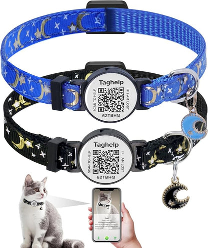 2 Pack Stars and Moon, Solid & Safe Safety Plaid Kitten Collars by Taghelp