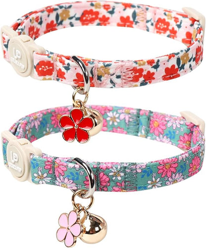 Cat Collar, Spring Green Leaf Flower Kitten Collar by UPURARAPUP