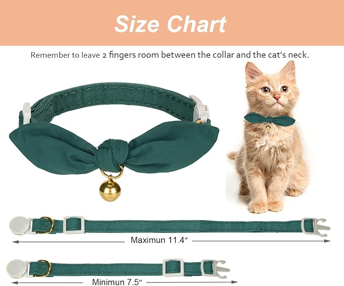 Bunny Ear Cat Collar with Bell and Bow Tie, Breakaway Cute Bowtie Kitten Collars - Image 8