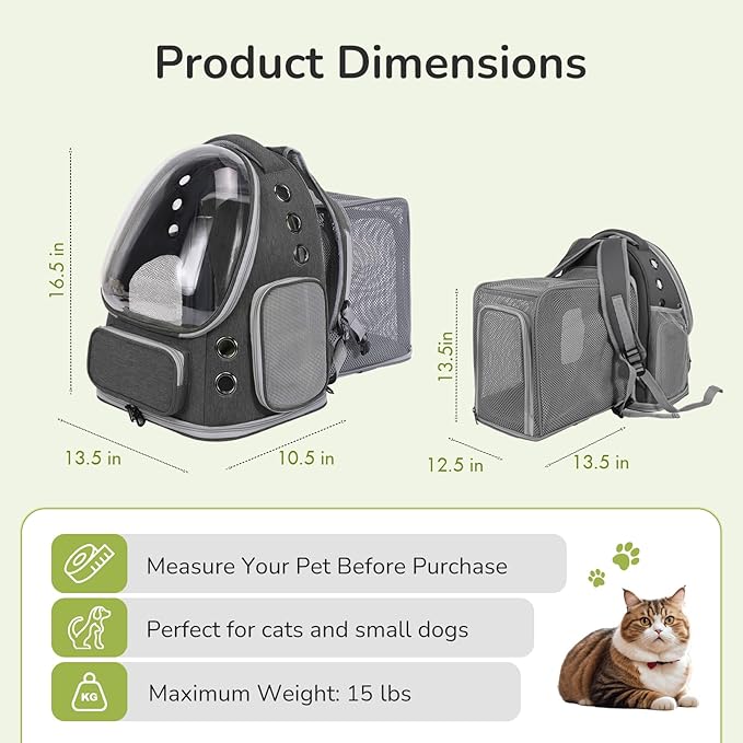Cat Backpack Carrier for Large Cats, Expandable Cat Bubble Backpack, Dog - Image 2