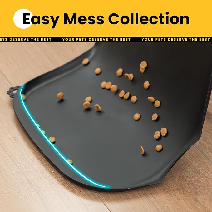 Silicone Dog Food Mat with Side Pocket & Hook Hole, Soft Raised Edges, Easy - Image 2