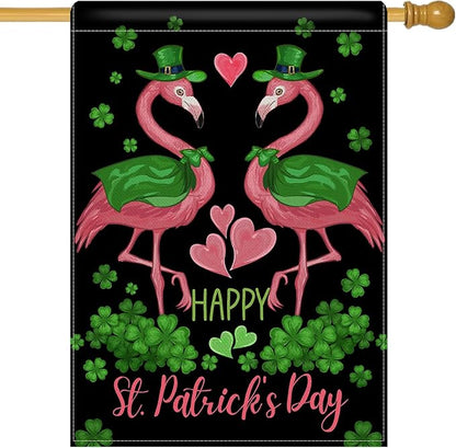 Dyrenson Happy St Patricks Day Flamingo 28 x 40 House Flag Double Sided by Dyrenson