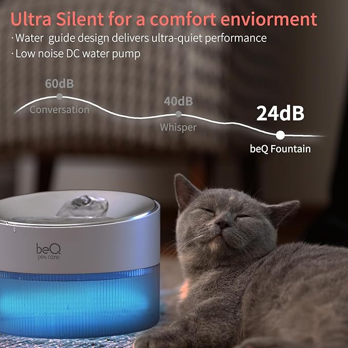 beQ Cat Water Fountain, 2.5L/84oz Inside Ultra-Quiet Stainless Steel Automatic - Image 4