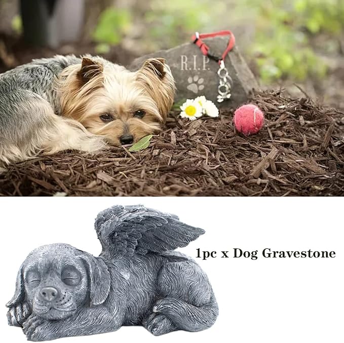 Dog Memorial Stone Resin Statue Pets Sleeping Angel Dog Keepsake Marker Grave - Image 4