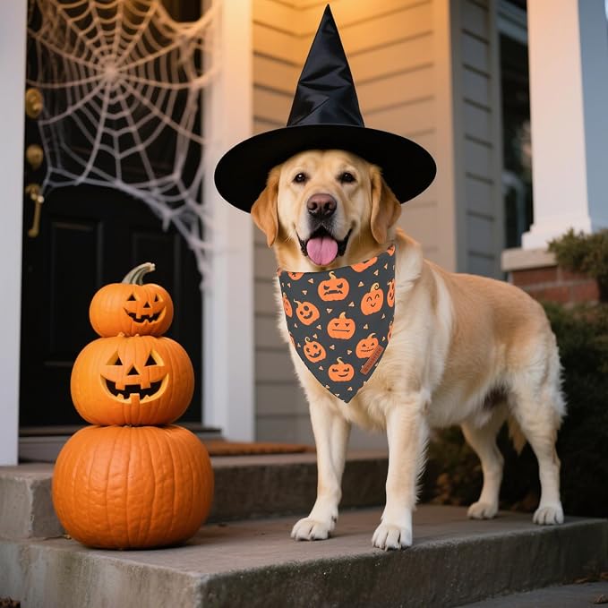 ADOGGYGO Halloween Dog Bandanas 2 Pack, Reversible Pumpkin Ghost Scarf - Image 3