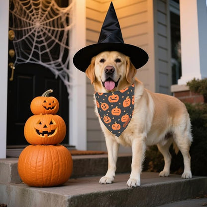 ADOGGYGO Halloween Dog Bandanas 2 Pack, Reversible Pumpkin Ghost Scarf - Image 3