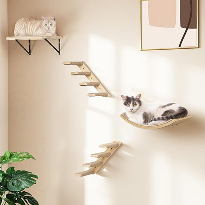 Wall Mounted Cat Shelves Stairs Set, 4 Piece Wood Cats Wall Furniture - Image 4