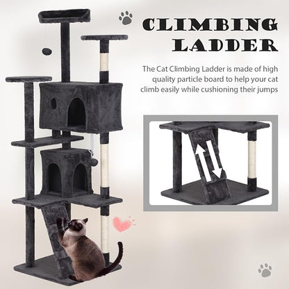 Heavy Duty Cat Tree Tower, Cat Condo, Hanging Ball, Light Grey - Image 5