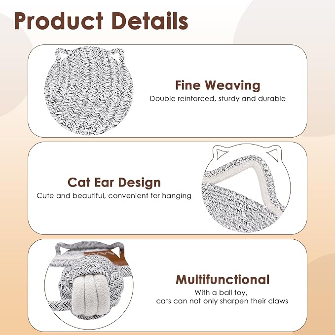 Cat Scratcher Mat, Natural Cotton Rope Cat Scratch Pad, 15.7'' Round Horizontal - Image 3