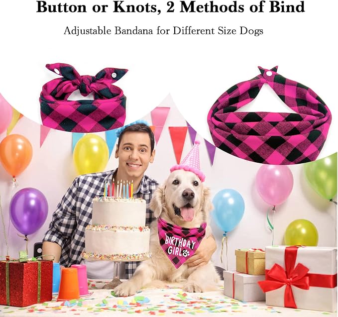 Plaid Dog Bandana with Button, Dual Layer Soft Cotton Triangle Dog Scarf - Image 2