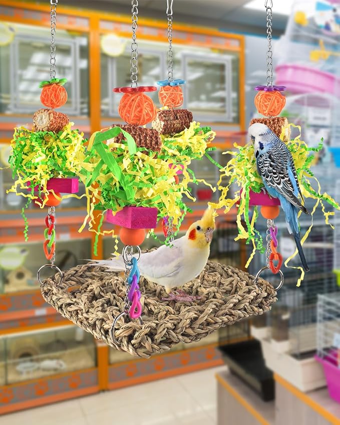 ERKOON Conure Toys, Bird Cockatiel Toys Foraging Swing Mat Parrot Climbing - Image 7