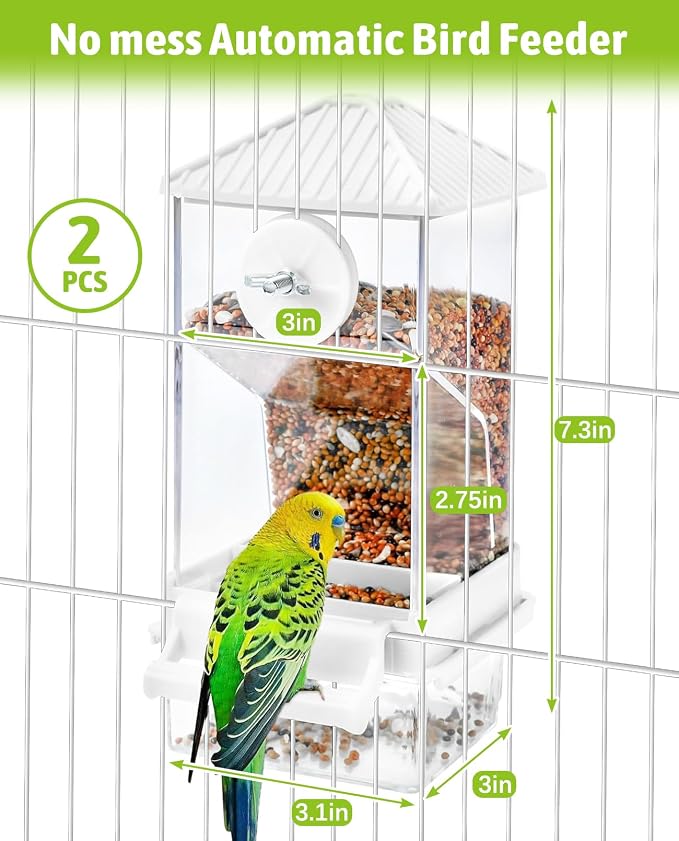 Hamiledyi Automatic Bird Feeder 2 Pcs No Mess Bird Cage Feeder Seed Food - Image 2