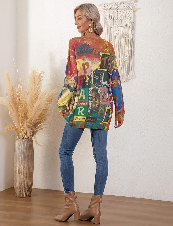 YESNO Women Christmas Sweater Graphic Printed Oversized Pullover Sweaters - Image 4