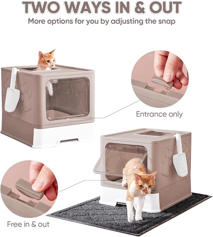 Cat Litter Box with X-Large Litter Mat and Scoop, Large Covered Litter Box with - Image 2