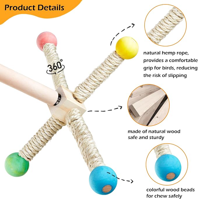 Large Bird Stand Perch Toy for Cage, Interactive Spinning Toys, Wooden Exercise - Image 5