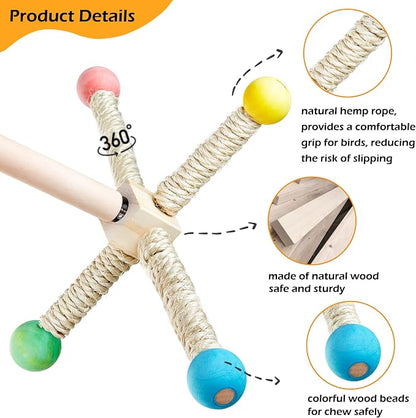Large Bird Stand Perch Toy for Cage, Interactive Spinning Toys, Wooden Exercise - Image 5