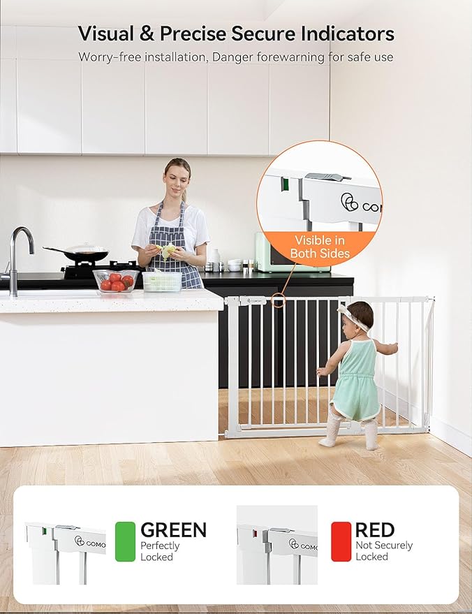 COMOMY 30" Tall Baby Gate for Stairs Doorways, Fits Openings 29.5" to 46" Wide - Image 4