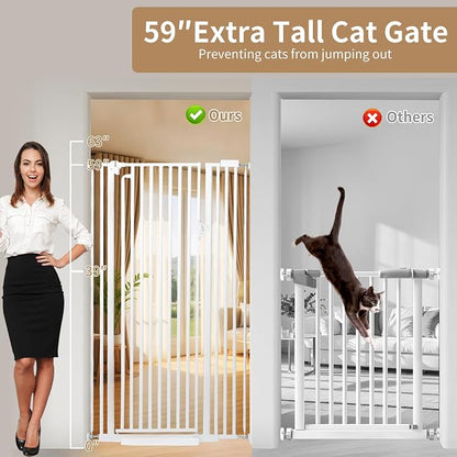 59“ Extra Tall Cat Gate for Doorway: 33.4-37.4” Wide Pet Gate, Auto Close/One - Image 6