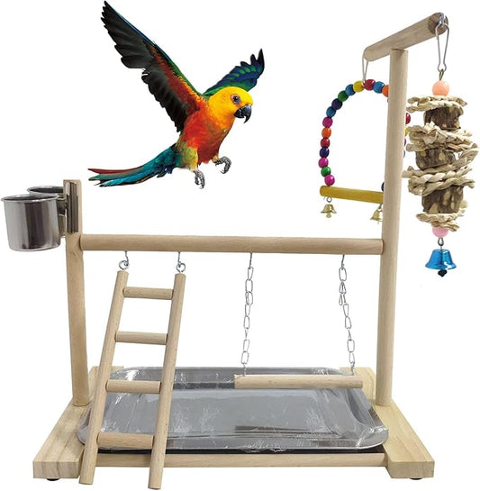 Hamiledyi Bird Playground Parrots Play Stand Natural Wooden Parrot Perch Gym by Hamiledyi