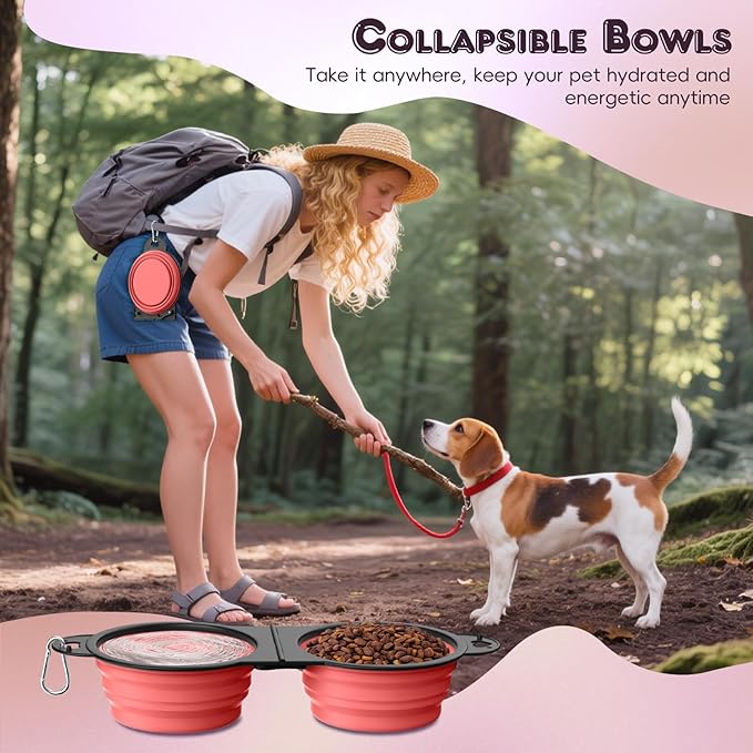 Pawaboo 2-in-1 Collapsible Dog Bowls, Dual Puppy Food and Water Bowls, 180° - Image 6