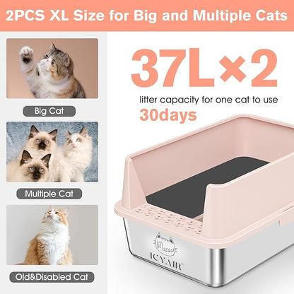 2PACK Stainless Steel Cat Litter Box - Image 2