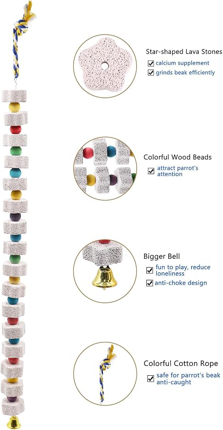 2 Pack 27 Inches Extra Long Bird Chewing Toy, Parrot Beak Grinding Calcium Stone - Image 4
