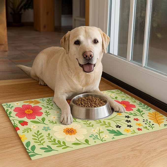 Absorbent Pet Feeding Mat Floral Design - Image 4